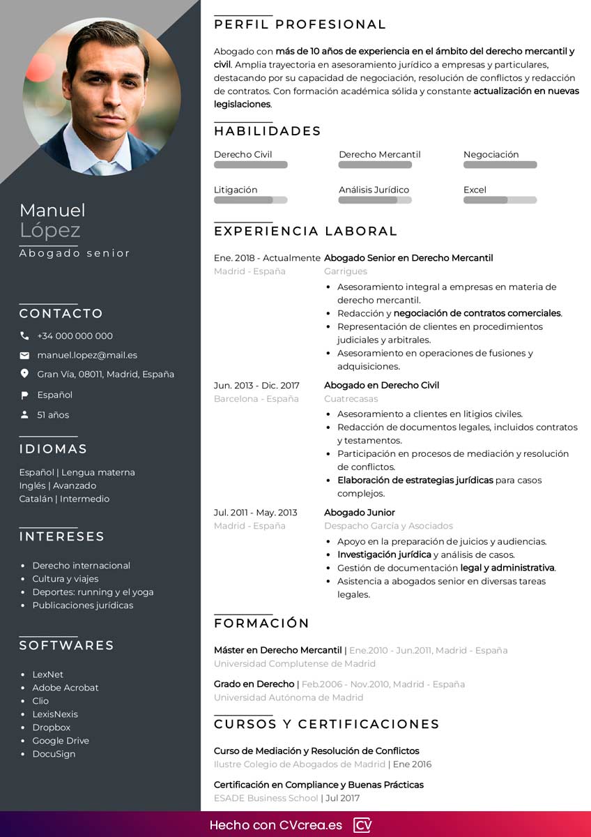 ejemplo de curriculum abogado