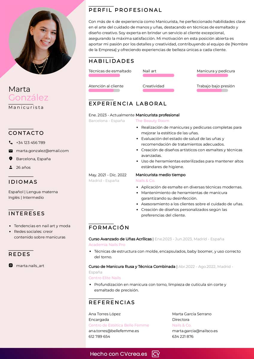 ejemplo curriculum manicurista