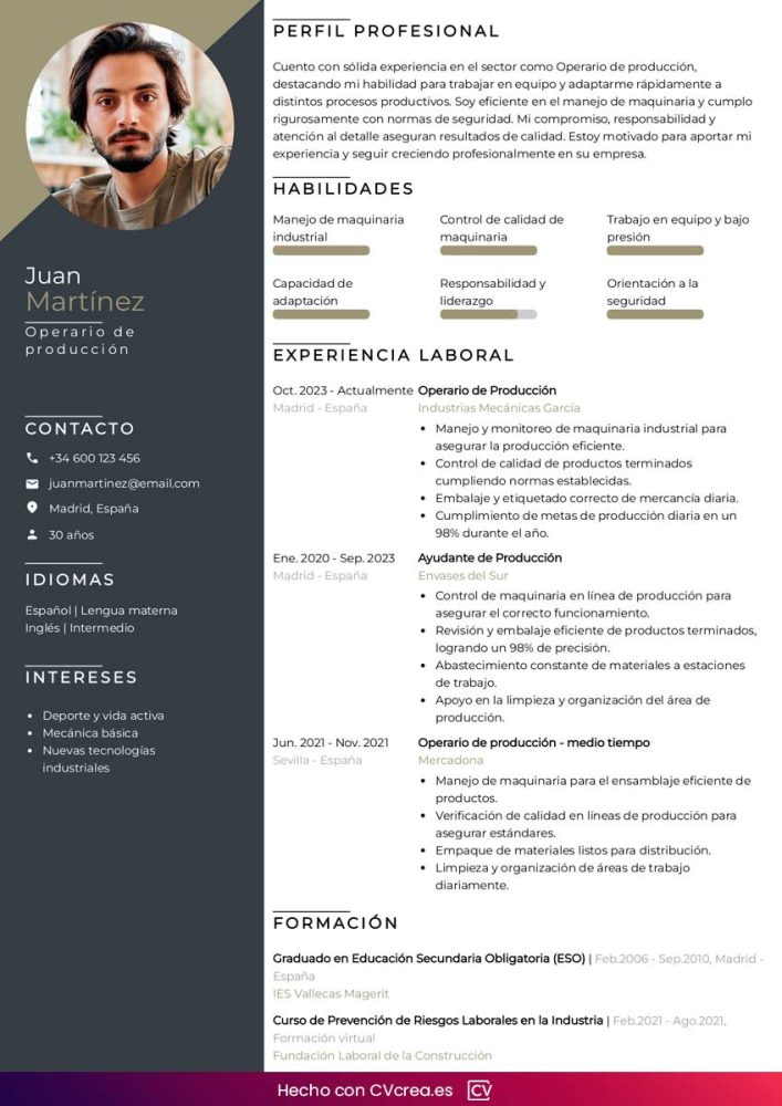 ejemplo de curriculum operario de produccion
