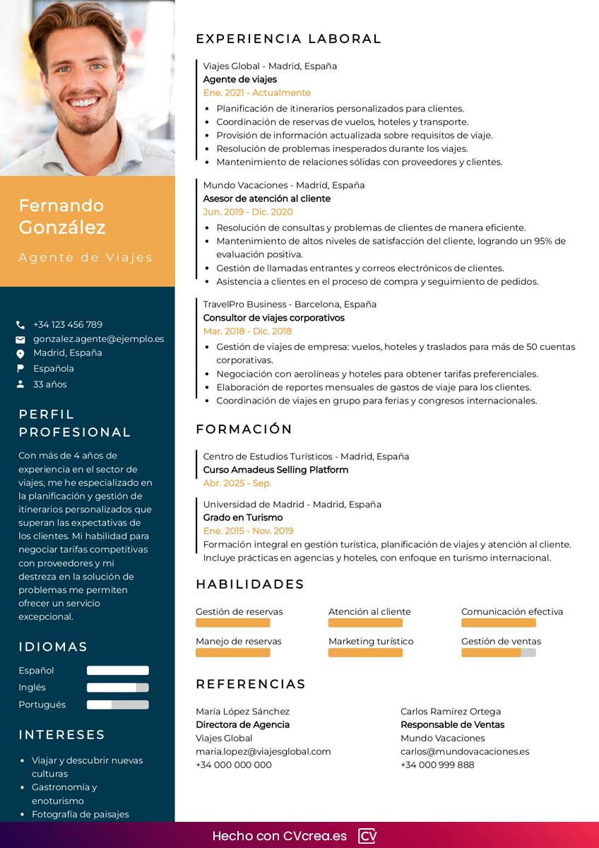 curriculum de agente de viajes