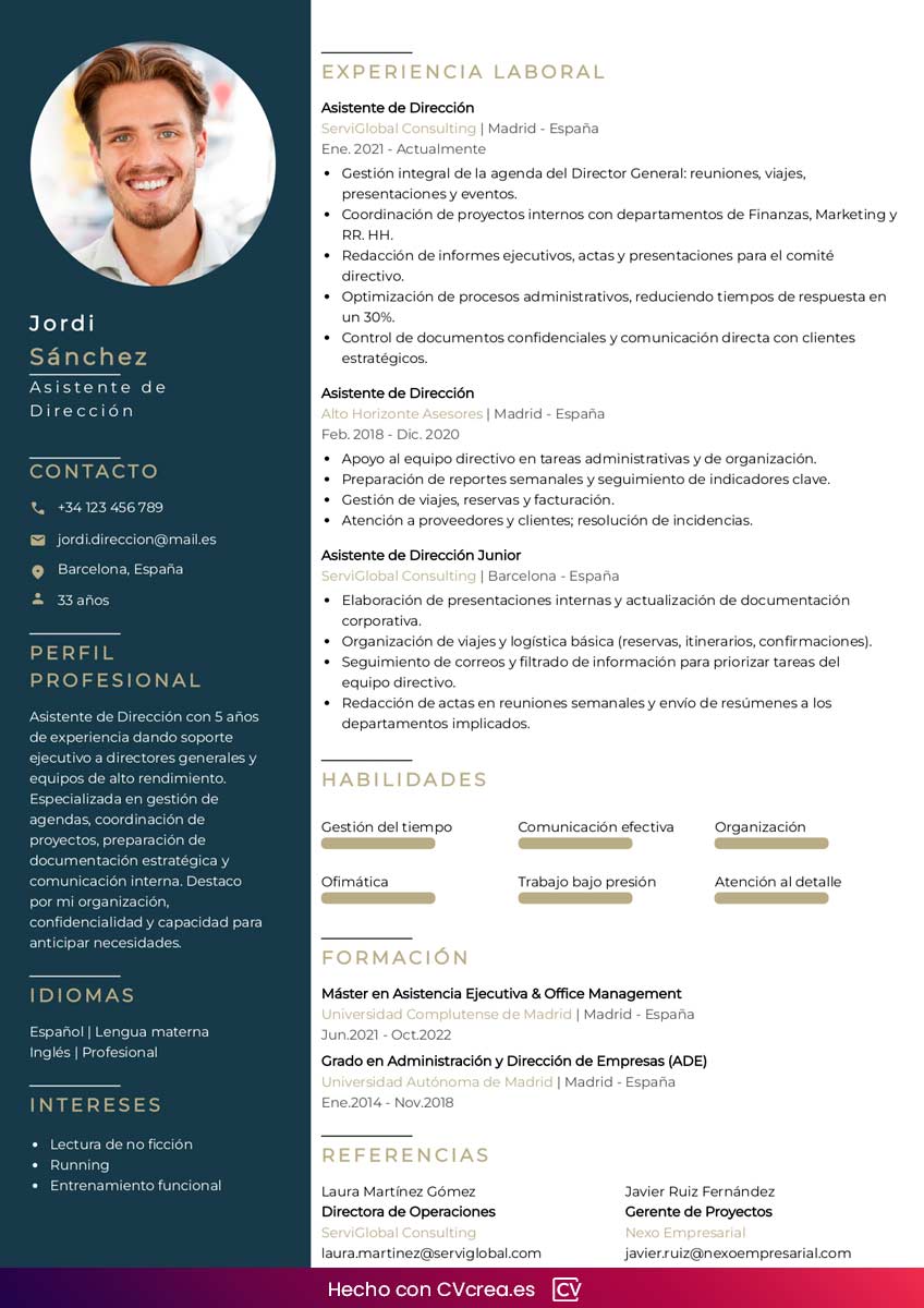 currículum de asistente de direccion
